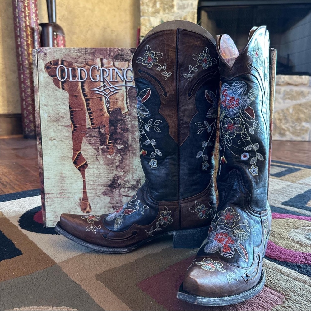Old Gringo Bonnie Brass cowboy Boots floral embroidery etched Boho RTL 595 NWT - Picture 2 of 11